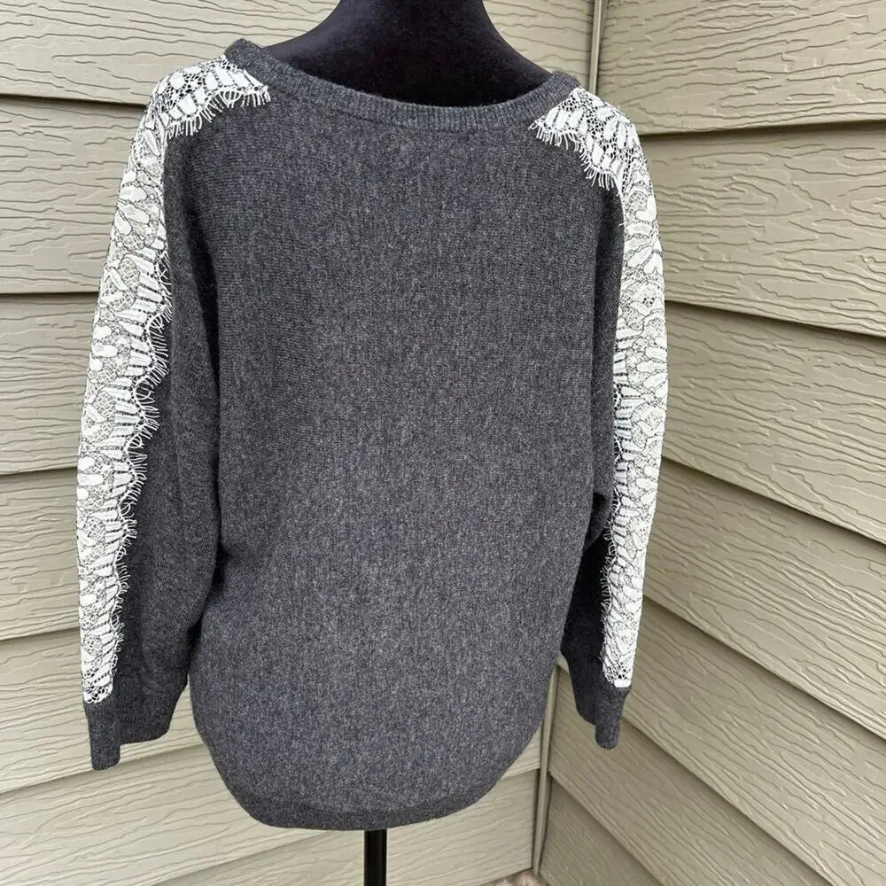 J. Crew grey sweater with lace long sleeves, women's size S